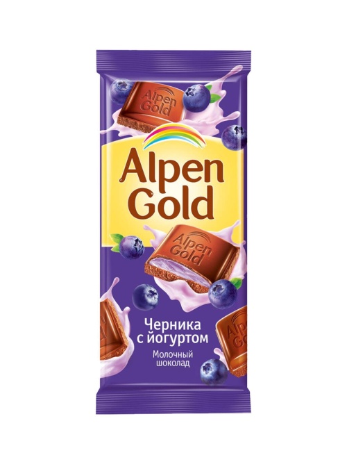Альпен Гольд шоколад молочный Alpen Gold Черника Йогурт 85 гр флоу-пак