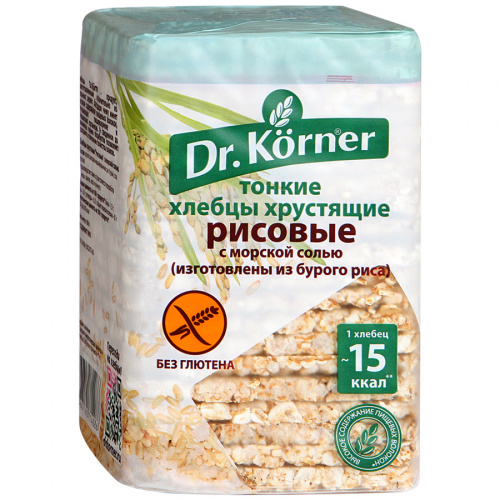 Хлебцы Dr. Korner тонкие хрустящие из бурого риса с морской солью, 100г