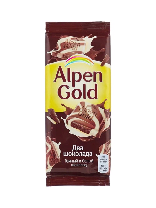 Альпен Гольд Alpen Gold Два шоколада Темный и Белый 85 гр флоу-пак