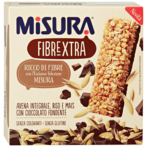 "Батончик Misura ""Fibrextra"" цельнозерновой c овсом рисом кукурузой темным шоколадом, 81г"