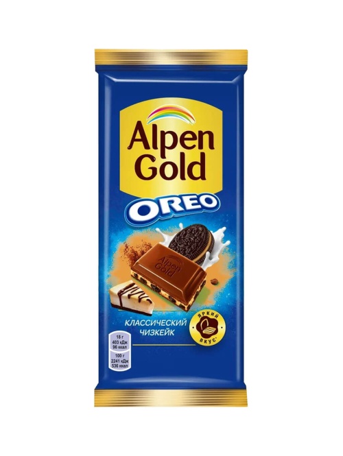 Альпен Гольд Орео Alpen Gold Oreo шоколад молочный Чизкейк и кусочки печенья 90 гр флоу-пак