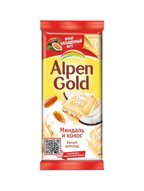 Альпен Гольд шоколад белый Alpen Gold Миндаль Кокос 85 гр флоу-пак
