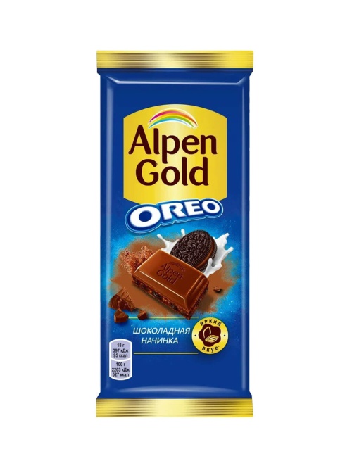 Альпен Гольд Орео Alpen Gold Oreo шоколад молочный с Шоколадная начинка и кусочки печенья 90 гр флоу-пак