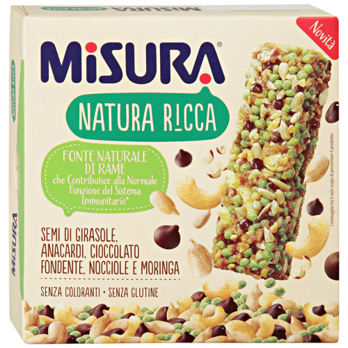"Батончик Misura ""Natura ricca""с семечками подсолнечника кешью темным шоколадом 84г"