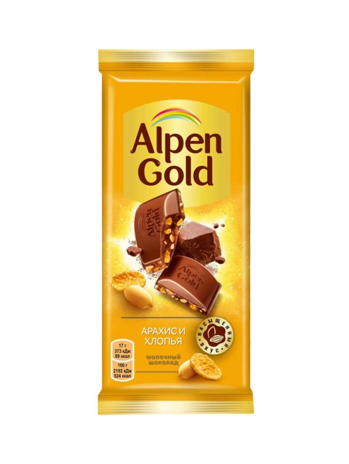 Альпен Гольд шоколад молочный Alpen Gold Арахис и Хлопья 85 гр флоу-пак