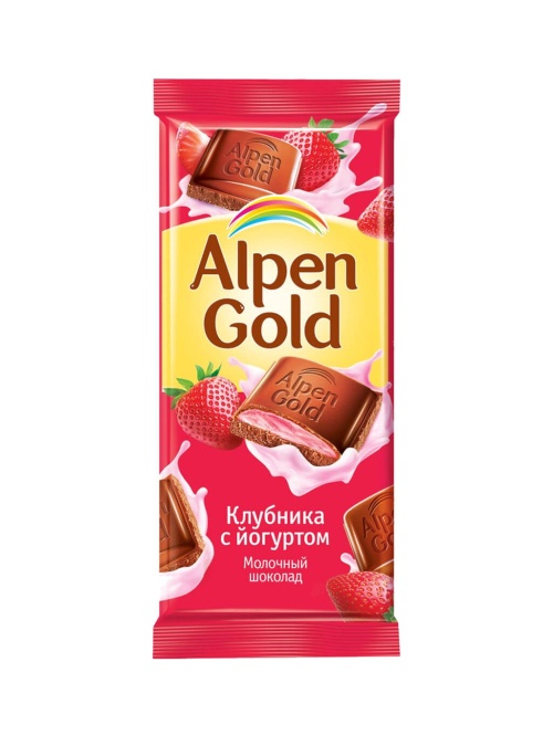 Альпен Гольд шоколад молочный Alpen Gold Клубника с йогуртом 85 гр флоу-пак
