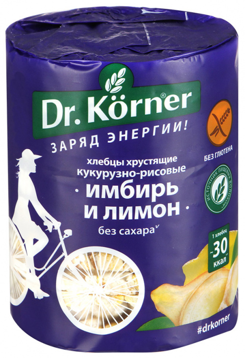 Хлебцы хрустящие Dr. Korner Кукурузно-рисовые с имбирем и лимоном, 90г