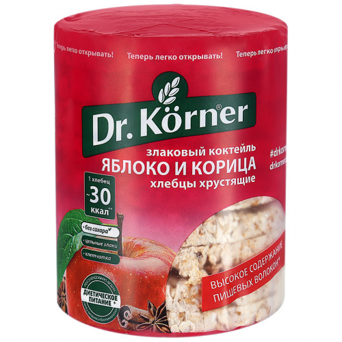 Хлебцы хрустящие Dr. Korner Злаковый коктейль Яблоко и корица, 90г