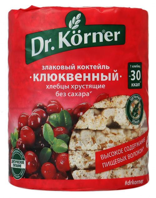 Хлебцы хрустящие Dr. Korner Злаковый коктейль клюквенный, 100г